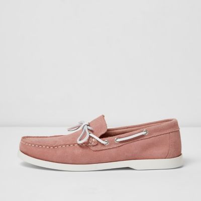 Pink suede boat shoes